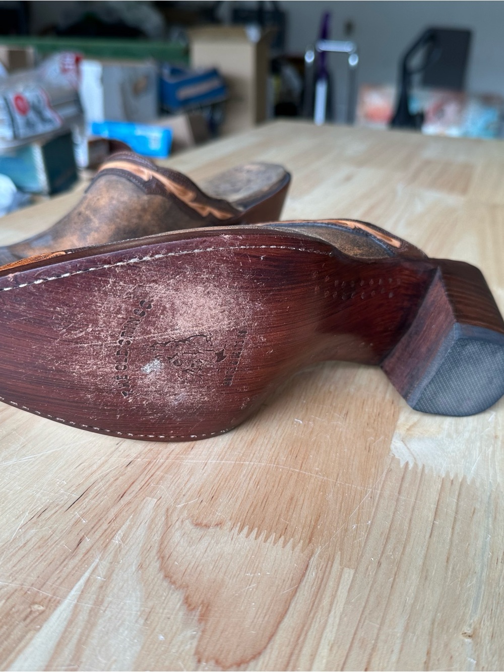 Old Gringo Distressed Brown & Tan Pointed Toe Leather Mules - Picture 4 of 5